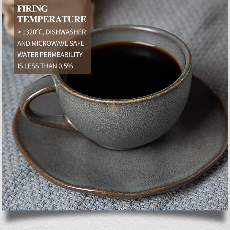 Ecofriendly Tea Porcelain Cup Sets, 225ml Coffee Cup And Saucer, Rustic Ceramic Cappuccino Coffee Cup For Restaurant> 1