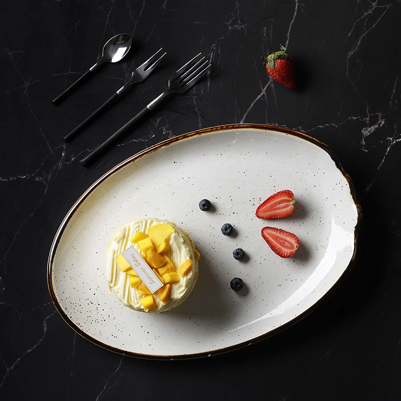 Color Glaze Restaurant Vajilla Gourmet Fish Plate, Hot Selling Ceramic Kitchen Plates, Luxury Lounge Crokery Oval Dish@ 1