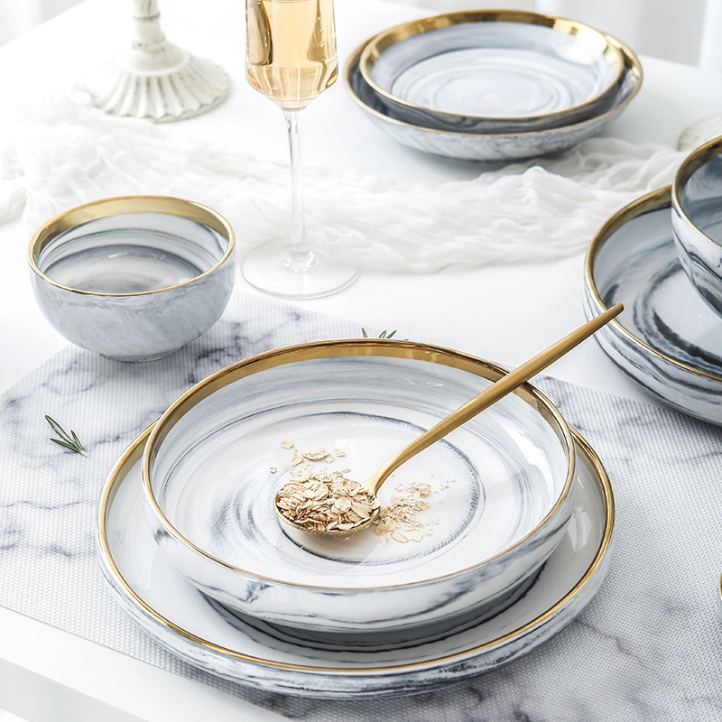 2019 Trending Products Gold Rim Soup Bowl Japan, Restaurant Supplies Gold Rim Grey Porcelain Marble, Ceramic Ramen Soup Bowl% 1