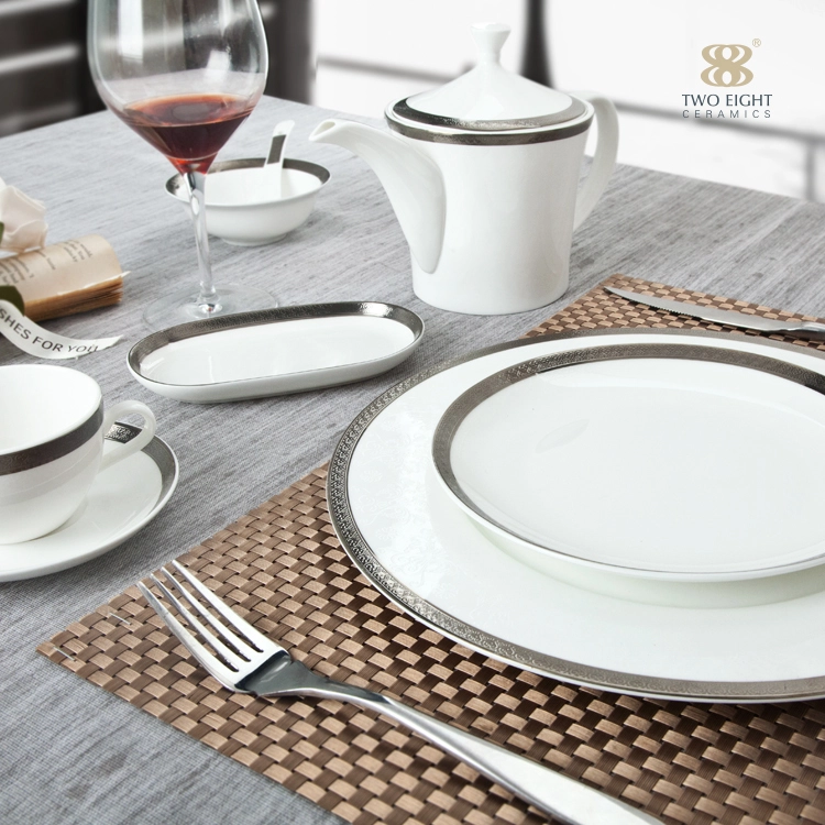 Trending Products 2019 New Arrivals Embossed Dinnerware Silver Rim Dinner SetFine Bone China@ 1