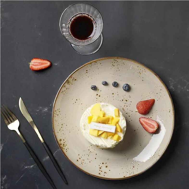 Fine Banquet Eco Friendly Plates, Rustic Restaurant Dinnerware Round Plate, Color Glaze Cafe Ceramic Plates Dishes& 1
