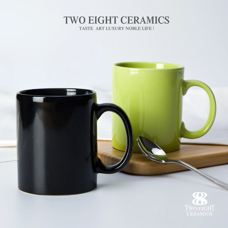custom logo printed Promotional green/black ceramic coffee mug 1