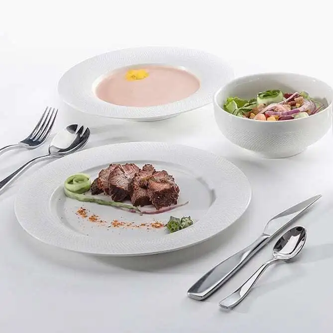Eco Friendly Oven Safe Catering Customized Dinner Plates For Restaurants, China Porcelain Grid Design Italian Soup Plate# 1