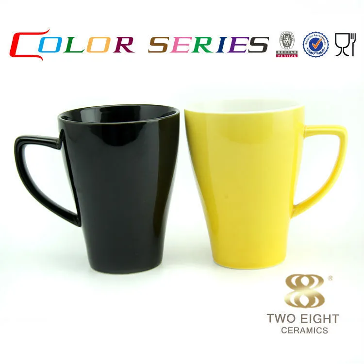 Plain ceramic 16 oz tall black coffee mugs 1