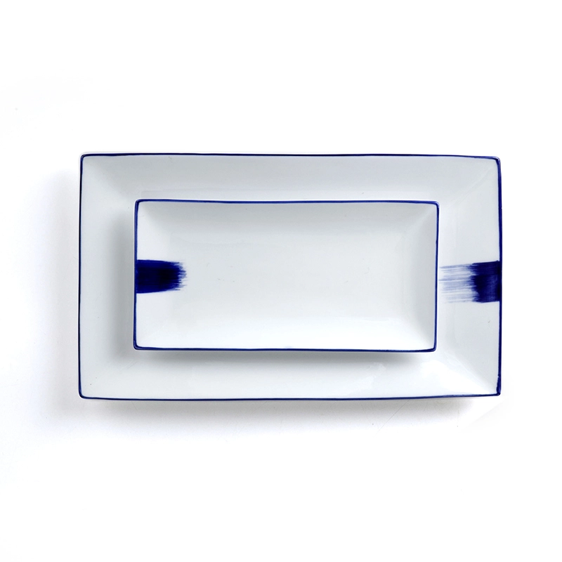 Most Popular Rectangular White Bule Susi Plate, Wholesale Restaurant Handmade Plate/ 1