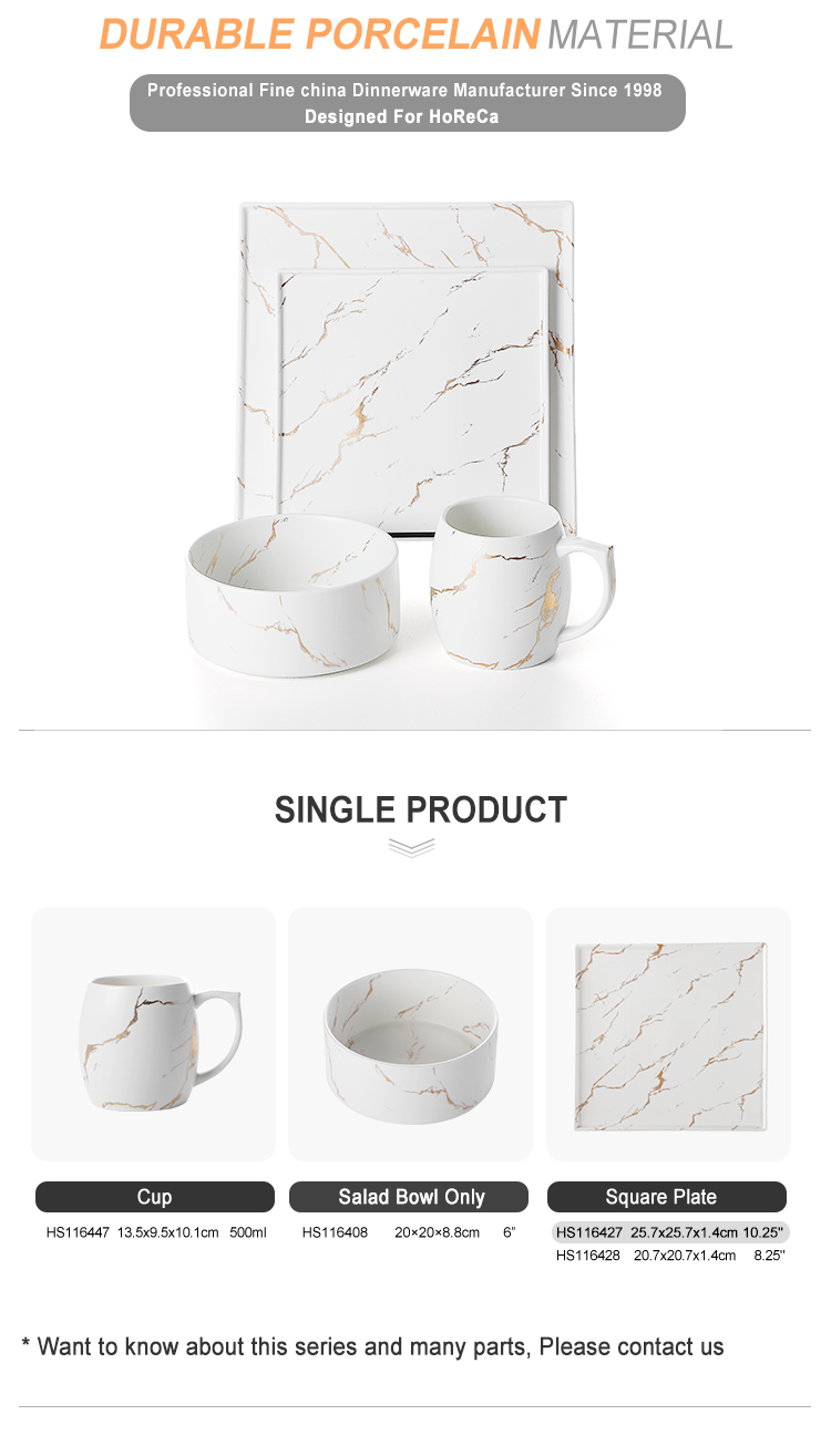 Gold Banquet Dinner Set Restaurant Dinnerware Sets, Hot Sale Banquet Dinner Set Porcelain Marble Dinnerware> 12