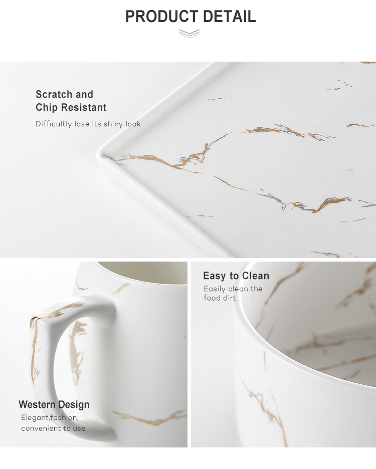 Gold Banquet Dinner Set Restaurant Dinnerware Sets, Hot Sale Banquet Dinner Set Porcelain Marble Dinnerware> 16