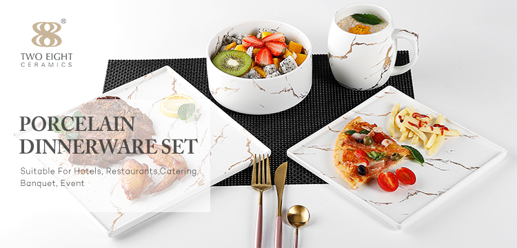 Gold Banquet Dinner Set Restaurant Dinnerware Sets, Hot Sale Banquet Dinner Set Porcelain Marble Dinnerware> 8