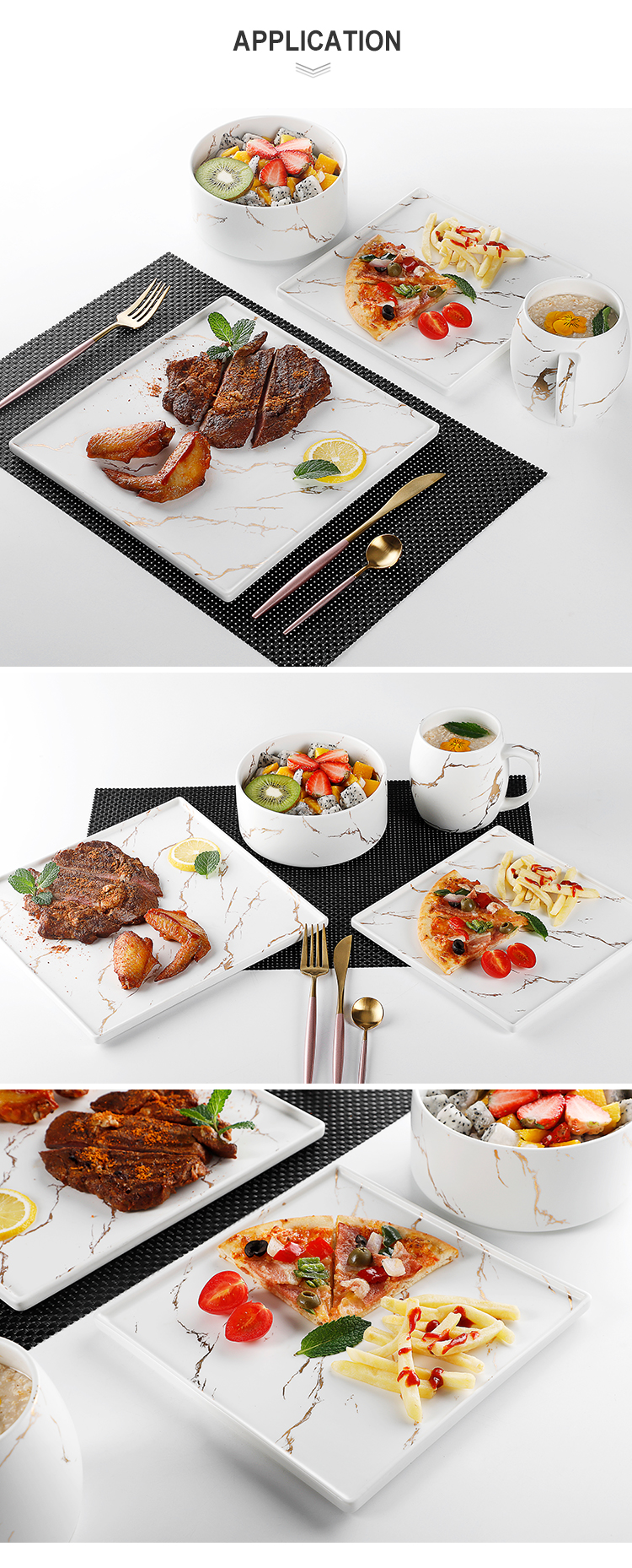 Gold Banquet Dinner Set Restaurant Dinnerware Sets, Hot Sale Banquet Dinner Set Porcelain Marble Dinnerware> 18