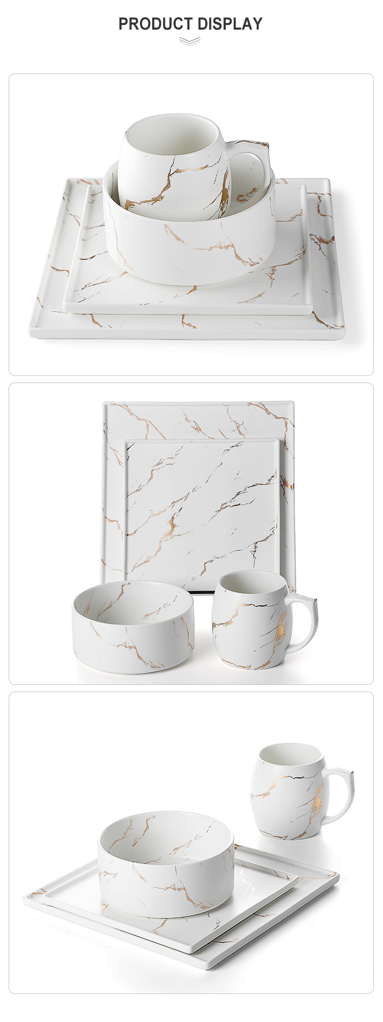 Gold Banquet Dinner Set Restaurant Dinnerware Sets, Hot Sale Banquet Dinner Set Porcelain Marble Dinnerware> 14