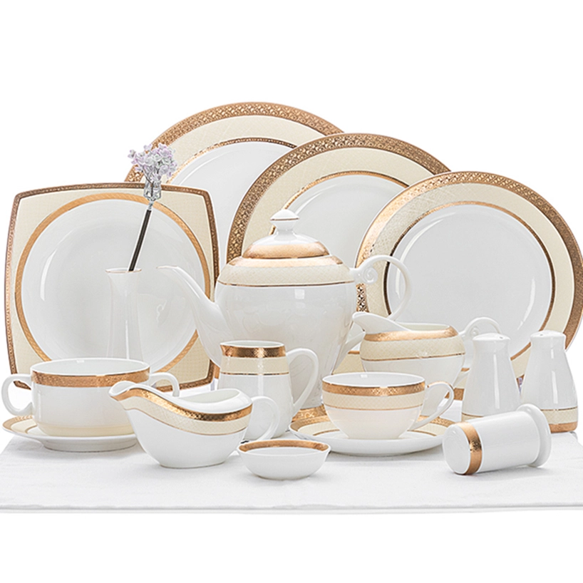 Horeca Restaurant Ceramic Gold Bone China Dinner Set, Wholesale Wedding Crokery Bone China Ceramic Dinnerware! 1