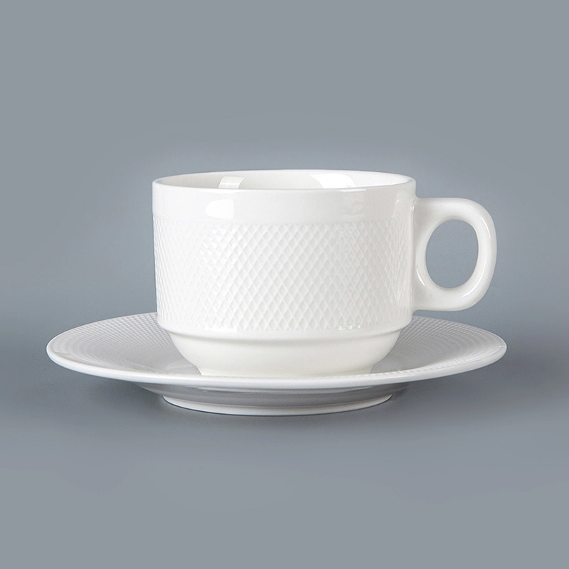 Wholesale White Ceramic cups sets Stackable Espresso Cups,Small Cups Porcelain China, Coffee Cups and Saucer For Cafe 1