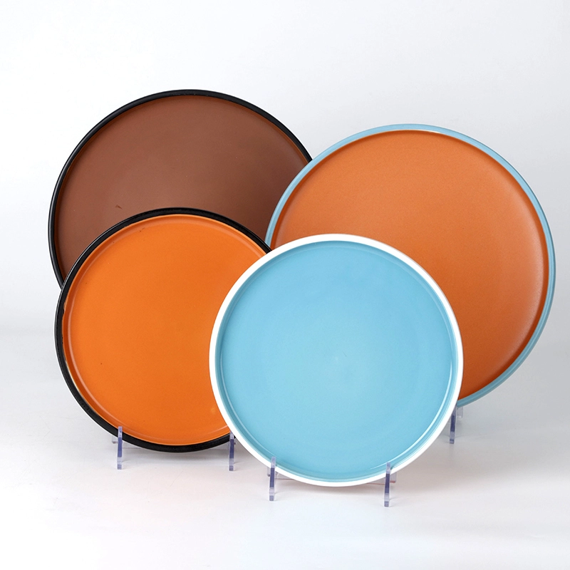 Wholesale 8/10 Inch Ceramic Porcelain Blue Red Restaurant Colorful Dinner Plates China 1