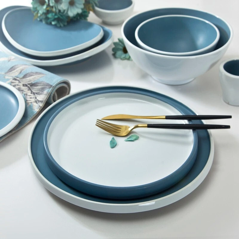 Amazon Trend 8/10 Inch Ceramic Porcelain Hotel Plates Dishes, 12 Inch Dinner Plates,Blue Red Restaurant Colorful Event Plate& 1