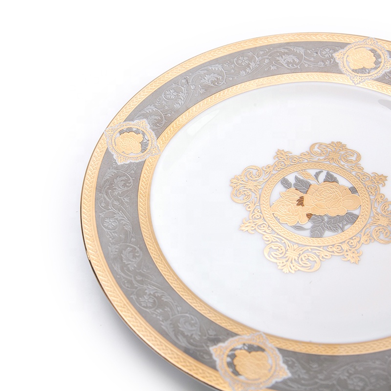 Elegance Embossed Plate Hotel Restaurant Crockery Tableware Dinner Plate, Bone China Charge Plate* 4
