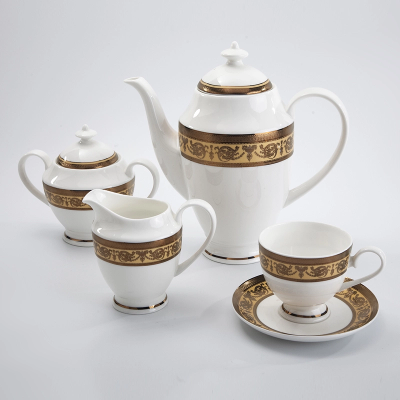 Western Decal Bone China Crockery Golden Hotel Tea Set, Hotel Tableware Supplierd Coffee Set# 1