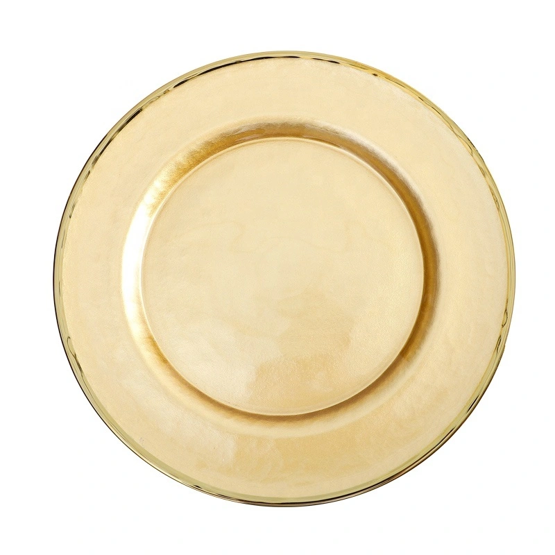 Color Changing Antique Gold Rim Glass Charger Plates Wedding Catering Plates for Banquet 1
