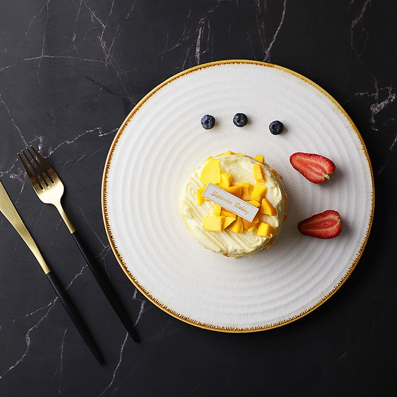 Wedding Crockery Ceramics Rustic Rim Eco Friendly White Porcelain Ceramic Flat Plate, Platos Base Para Eventos/ 1