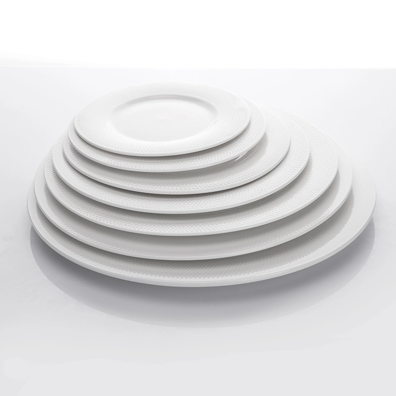 White Round Cheap Plates Ceramic Dinner, Grid Style Plates Sets Dinnerware Ceramic Dinner, Charger Ceramics Plates In Bulk 1