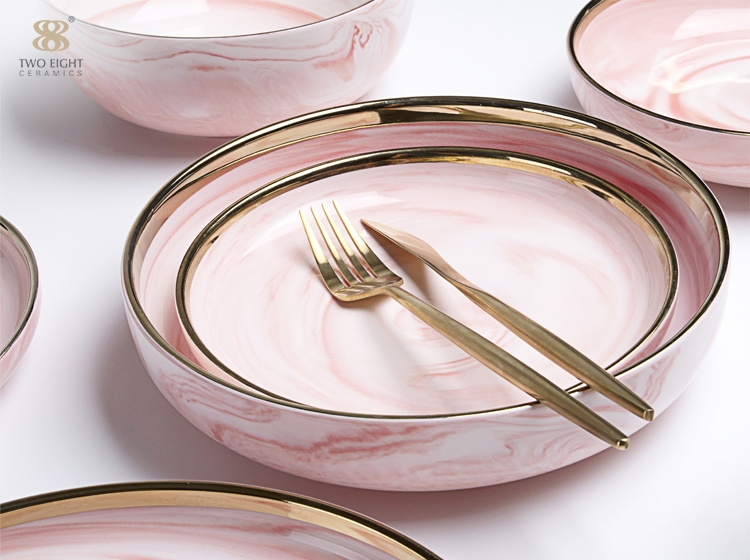New 2019 Popular Trending Product Pink Restaurant Tunisia Ceramic Bone China Tableware, Marble Stoneware Tableware From China> 7