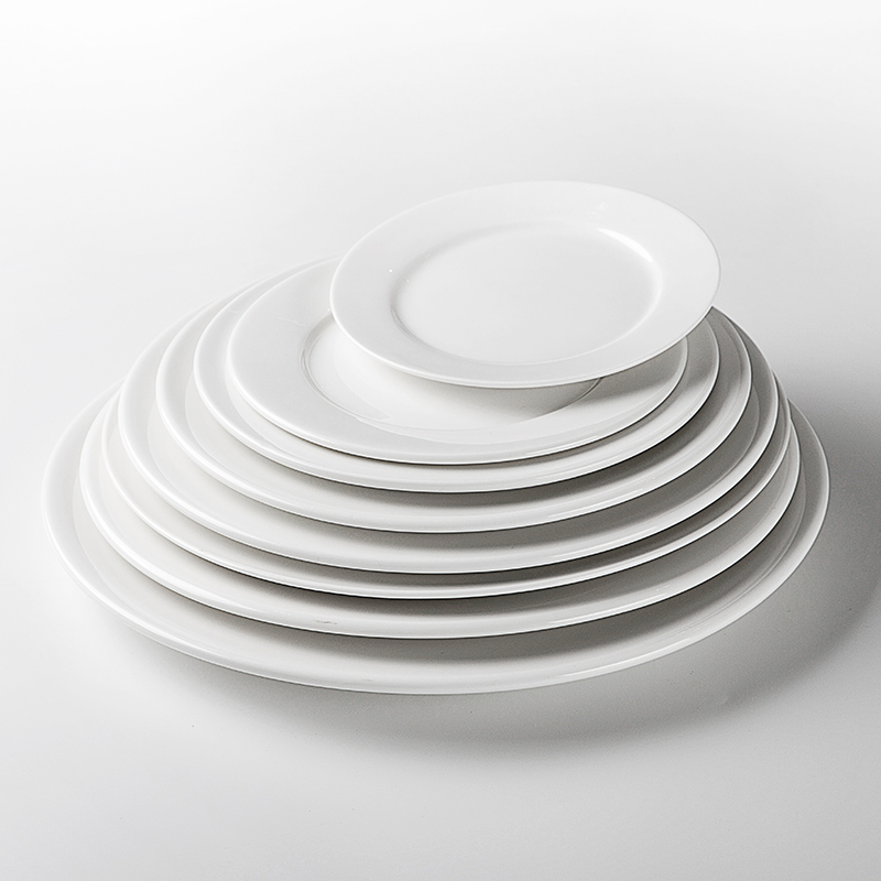 Popular Traditional Hotels Round White Plain Plate, Catering Dinnerware Fine Plain Plate, Porcelain Dish Plate@ 1