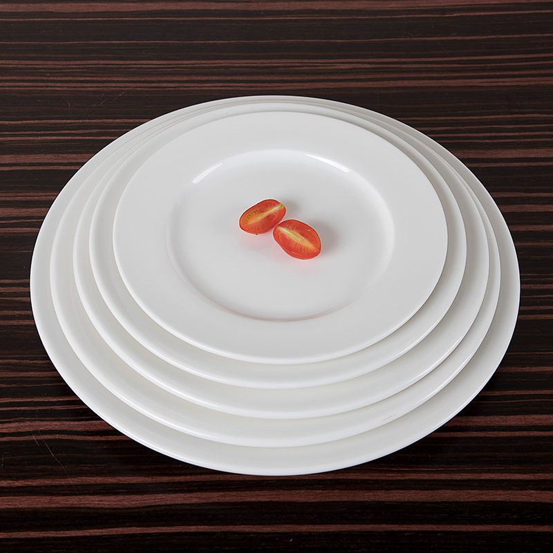 Popular Traditional Hotels Round White Plain Plate, Catering Dinnerware Fine Plain Plate, Porcelain Dish Plate@ 4