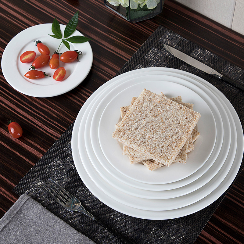 Popular Traditional Hotels Round White Plain Plate, Catering Dinnerware Fine Plain Plate, Porcelain Dish Plate@ 3