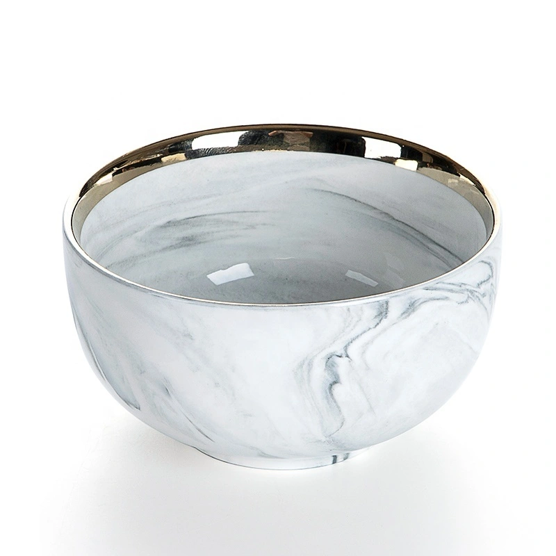 European Gold Rim Japanese Bowl, Latest Product Gold Rim Grey Porcelain Marble Cereal Ceramic Bowl@ 1