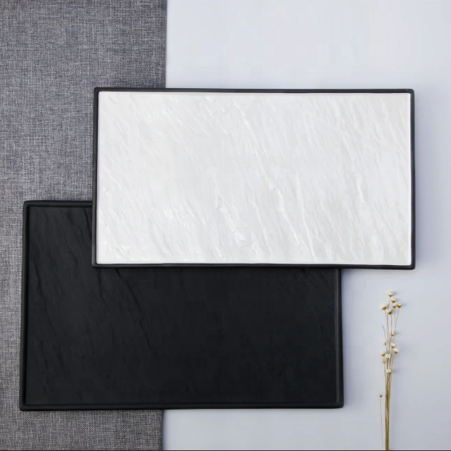 Wholesale ceramic black and white matt dinnerware rectangle plate 1
