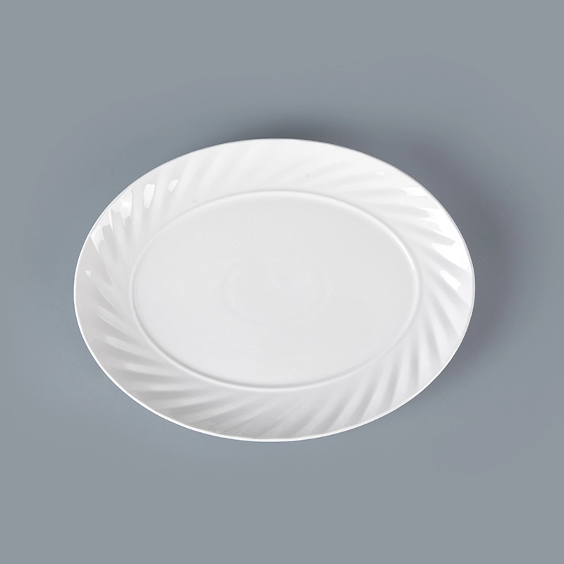 Special design wholesale dinnerware sets subtle linear design durable porcelain tableware hotel oval plate ceramic plate dishes 1