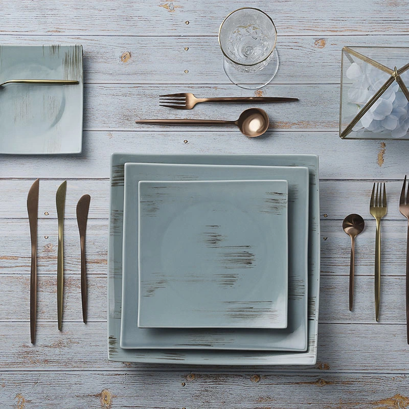 28ceramics Hotel Dinnerware Rustic 6/8/10 Inch Ceramic Plate, 4 Colors Restaurant Dinnerware Rustic 6/8/10 Inch Square Plate& 1