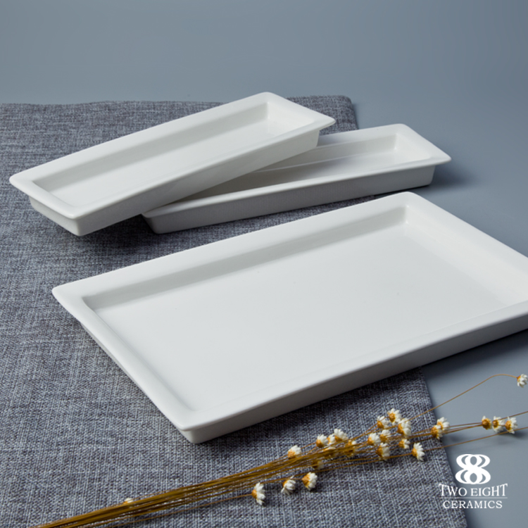 9.5 rectangle buffet chafting dish ceramic porcelain flat plate bread crokery wholesale engraving plates 2