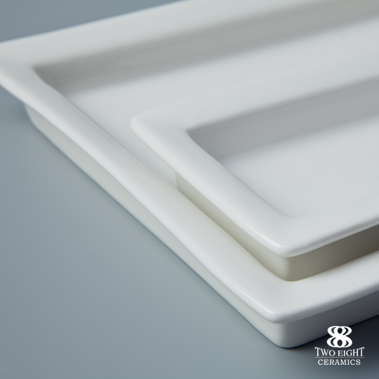 9.5 rectangle buffet chafting dish ceramic porcelain flat plate bread crokery wholesale engraving plates 3