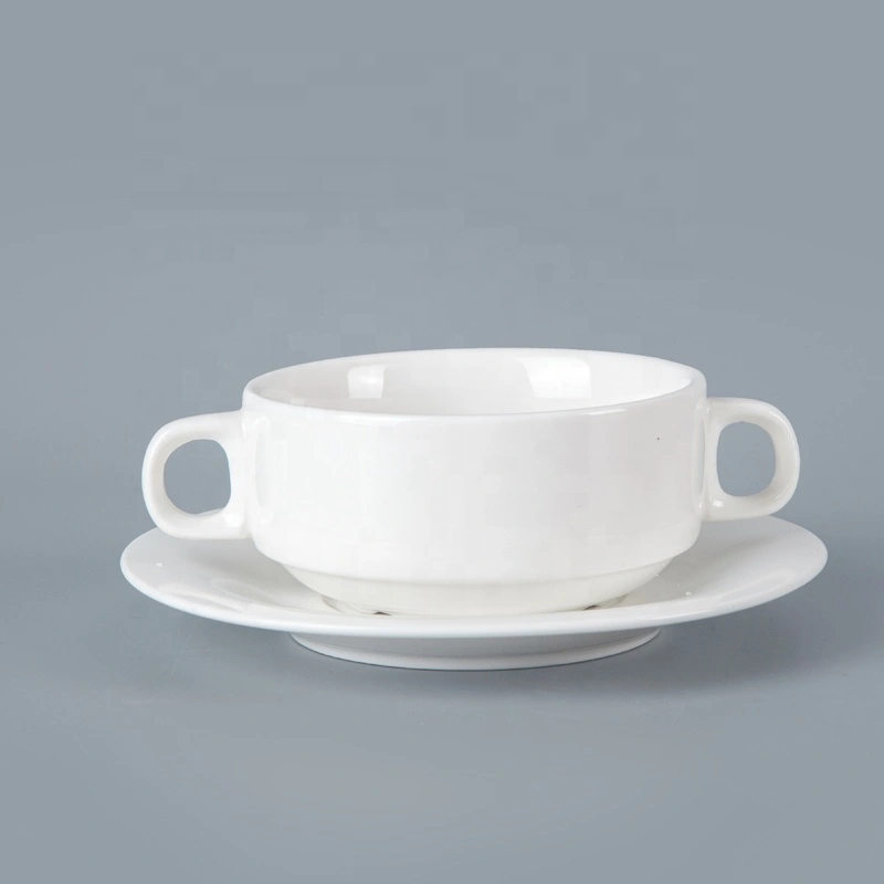 Wholesale Hotel Crockery Restaurant Soup Cup Lugged With Saucer, Dining Ware Soup Cup With Saucer% 1