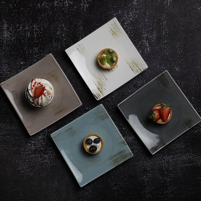 28ceramics Ceramic Dinnerware Rustic 6/8/10 Inch Plate Ceramic, 28ceramics Porcelain Dinnerware 4 Colors Square Plate~ 1
