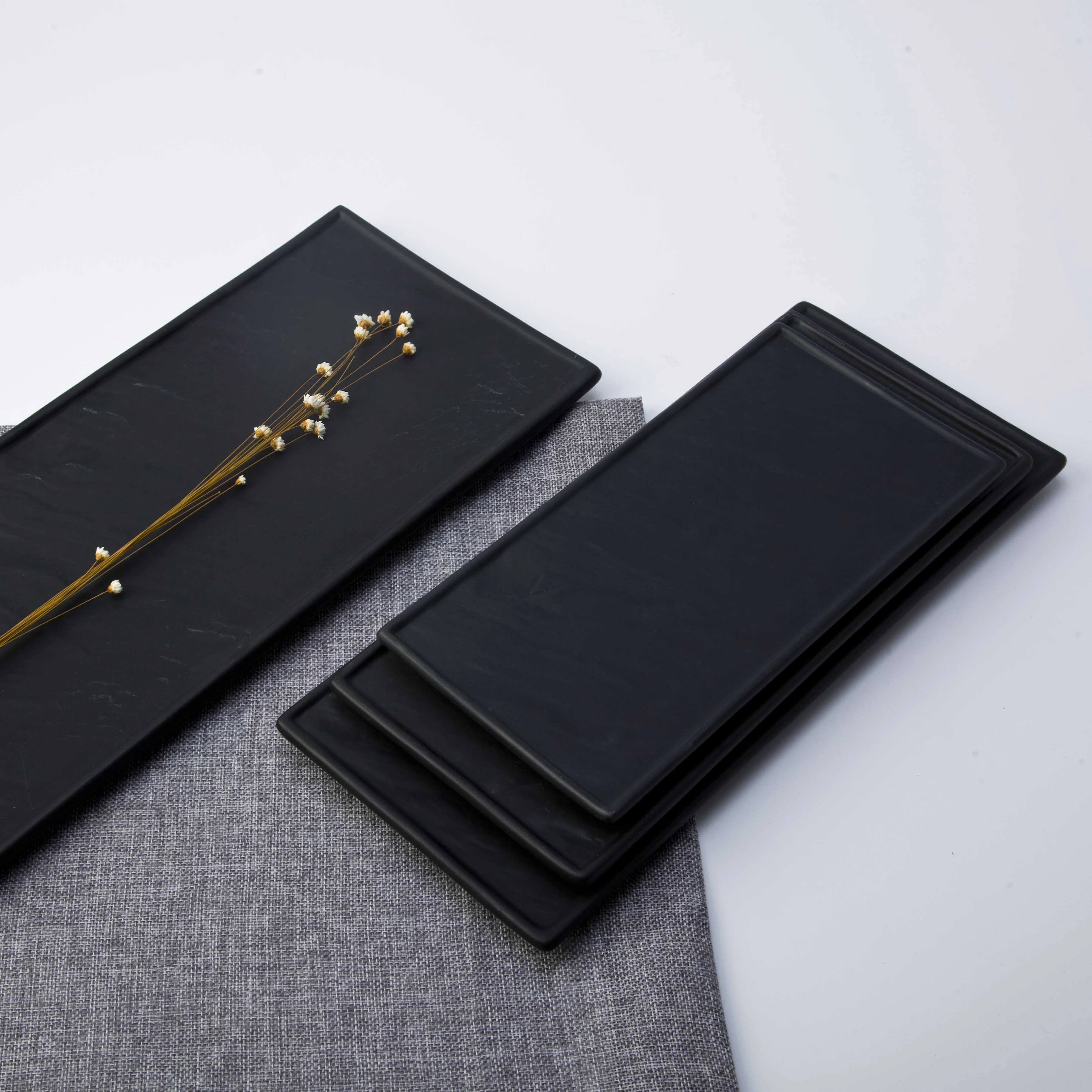 Popular Durable Event Plate Ceramic Dinner Plates Steak, Black Ceramic Rectangular Plate 1