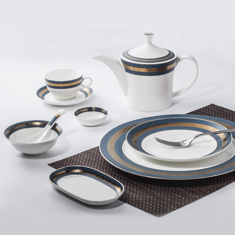 Restaurant Supply Crockery Tableware Decal Bone China Dinnerware Set, China Porcelain Embossed Dinner Set* 1