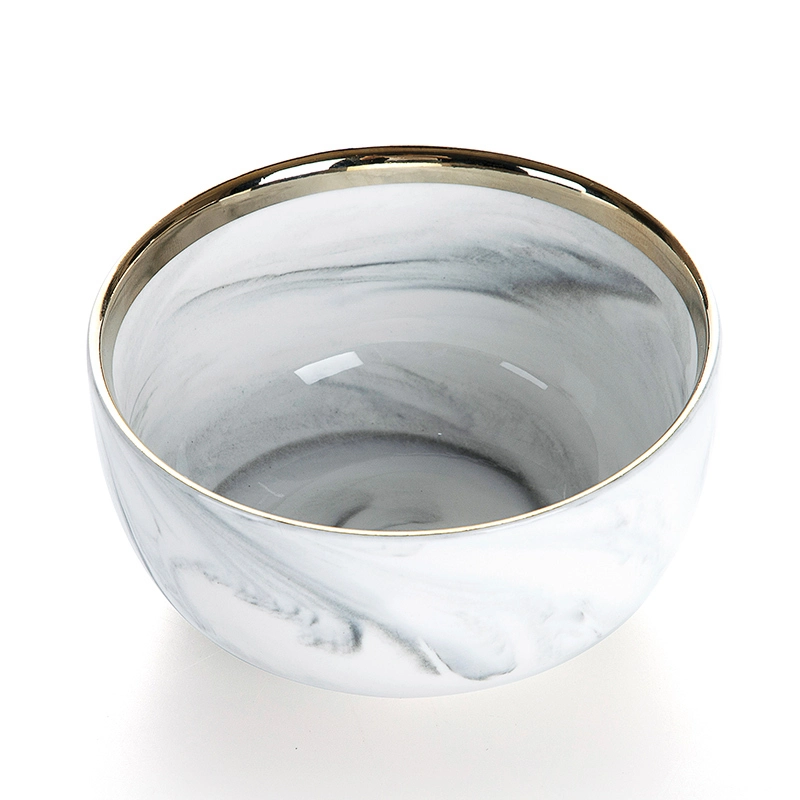 European Gold Rim Wholesale Bowls, Restaurant Supplies Gold Rim Grey Tableware Marble Ceramic Salad Bowl& 1