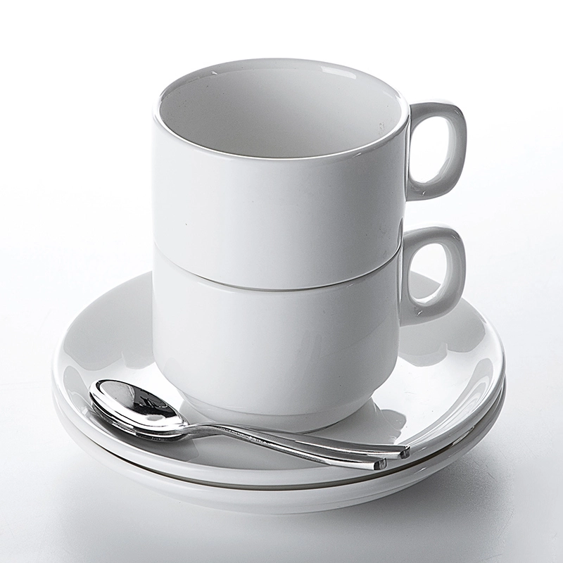 100ml / 200ml Cappuccino Coffee Cup And Saucer, Wholesale White Restaurant Dishes Ceramic Cup For Coffee Shop^ 1
