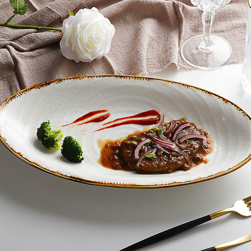 Restaurant Buffet Chafing Catering Dinnerware Serving Crockery Dinner Plates Porcelain Oval Plate^ 2