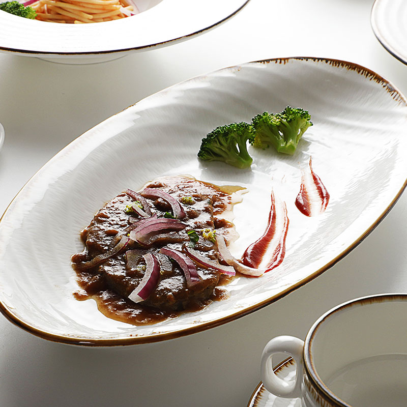 Restaurant Buffet Chafing Catering Dinnerware Serving Crockery Dinner Plates Porcelain Oval Plate^ 3