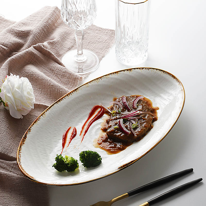 Restaurant Buffet Chafing Catering Dinnerware Serving Crockery Dinner Plates Porcelain Oval Plate^ 6