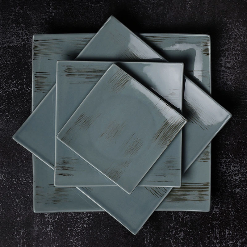 28ceramics Hotel Dinnerware Rustic 6/8/10 Inch Ceramic Dishes Plate, 4 Colors Banquet Hall Crockery Dinnerware Square Plate^ 1