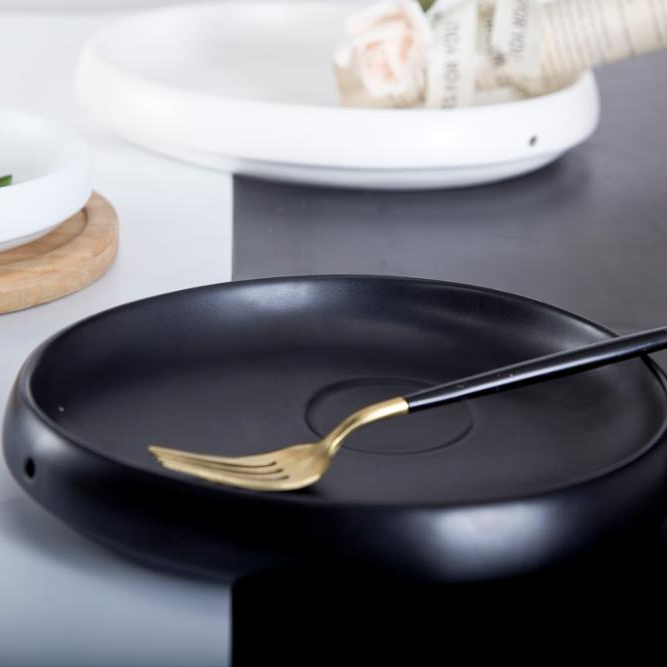Black fancy ceramic design stone cooking bisque plate 1