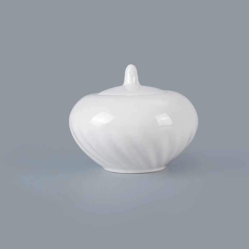 Wholesale ceramics tableware factory hot sale restaurant use dinner sets plain white porcelain sugar bowl with lid 1
