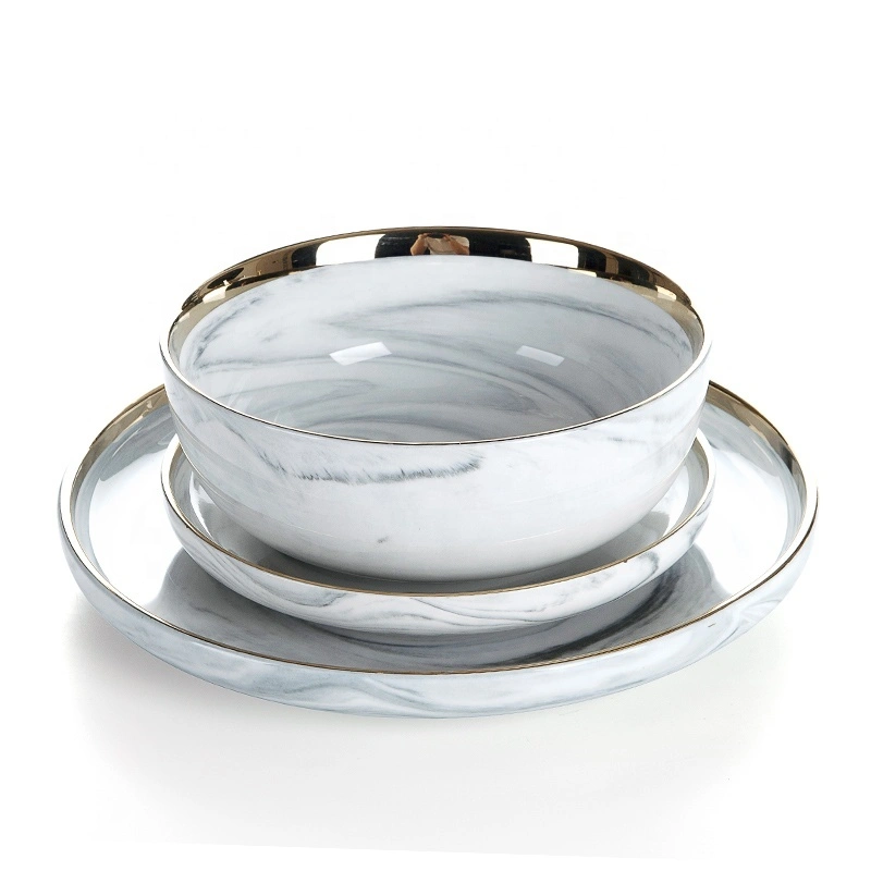 Hotel Supplies Gold Rim China Soup Bowl, Latest Product Gold Rim Grey Tableware Marble, Salad Bowl~ 1