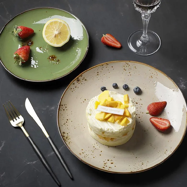 Color Glaze Vajilla Gourmet Cafe Plates, Porcelain Plates Sets Dinnerware, Special Resort Vajilla Gourmet Dishes For Restaurant@ 1