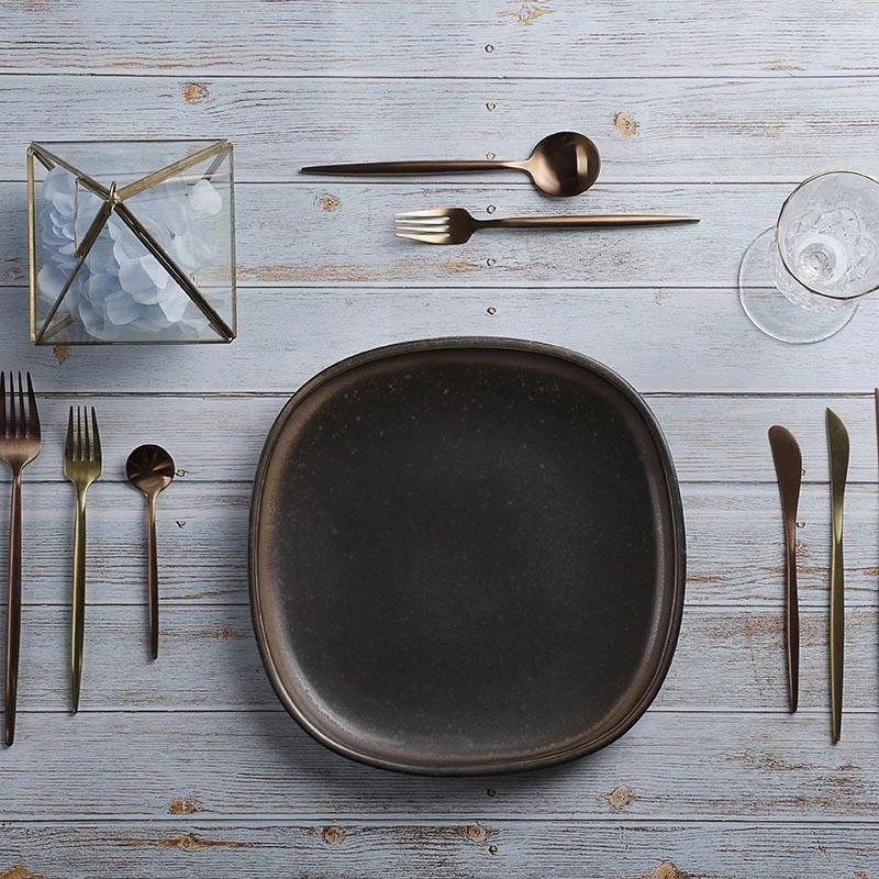 Square Ceramic Plates Dishes Restaurant, Fine Lounge Dinnerware Black Color Dishes, Wholesale Japanese Ceramic Plate/ 1