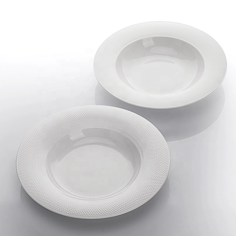 Outdoor lifestyle Restaurant Tableware Table Soup Bowl, Grid Style China Porcelain Soup Plate Round Plate^ 1