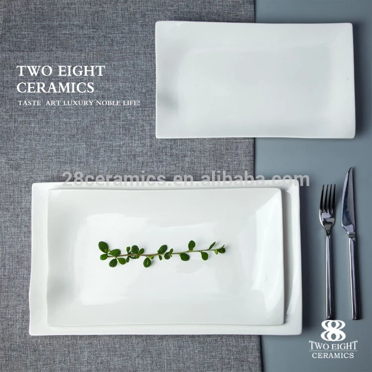 Banquet china housewares ceramic platters porcelain rectangle flat plate for fancy hotel 1